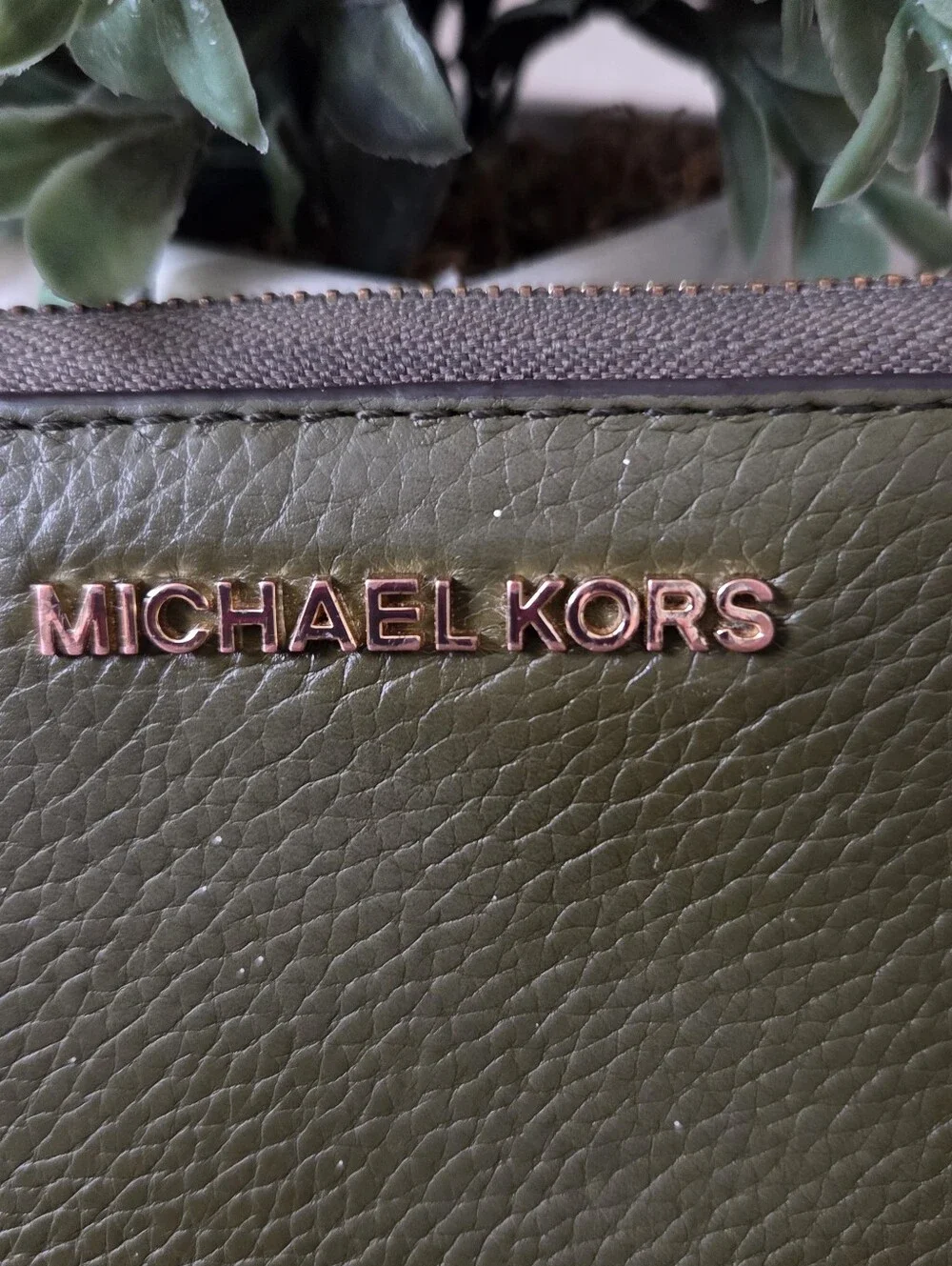 Michael Kors Olive Green Pebbled Leather Wristlet Wallet